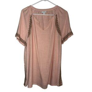 J.Jill Boho Short Sleeve Tunic Top With Embroidered Trim Size L